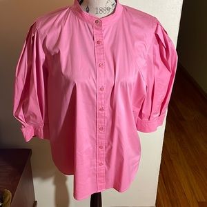 Ralph Lauren Black Label Pink Puff Sleeve Button Down Blouse